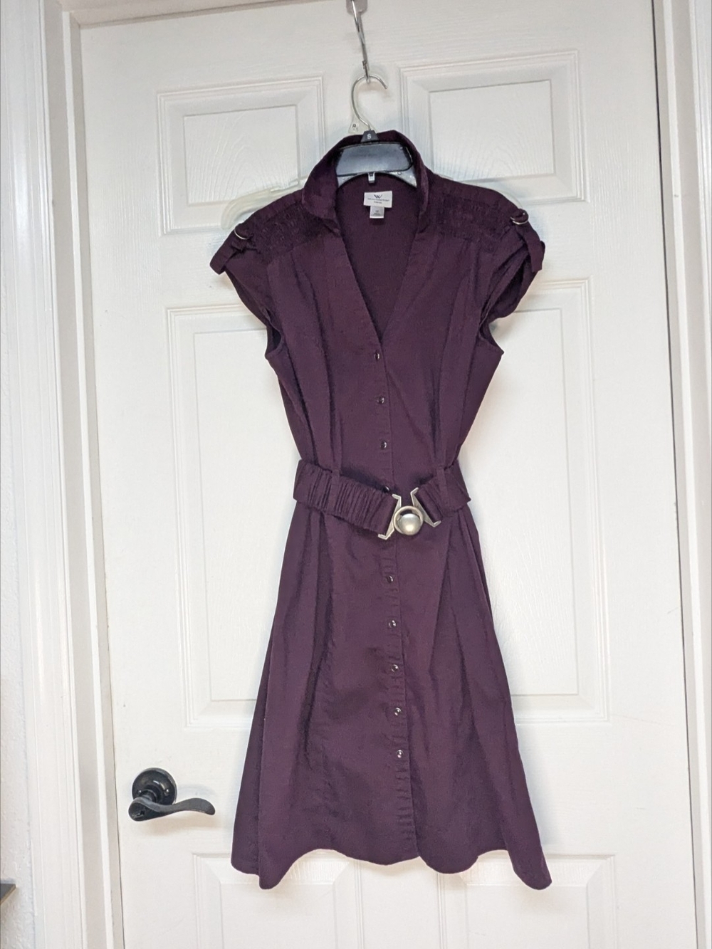 Worthington Plum Button-Front Midi Utility Dress with Belt, Sz 10